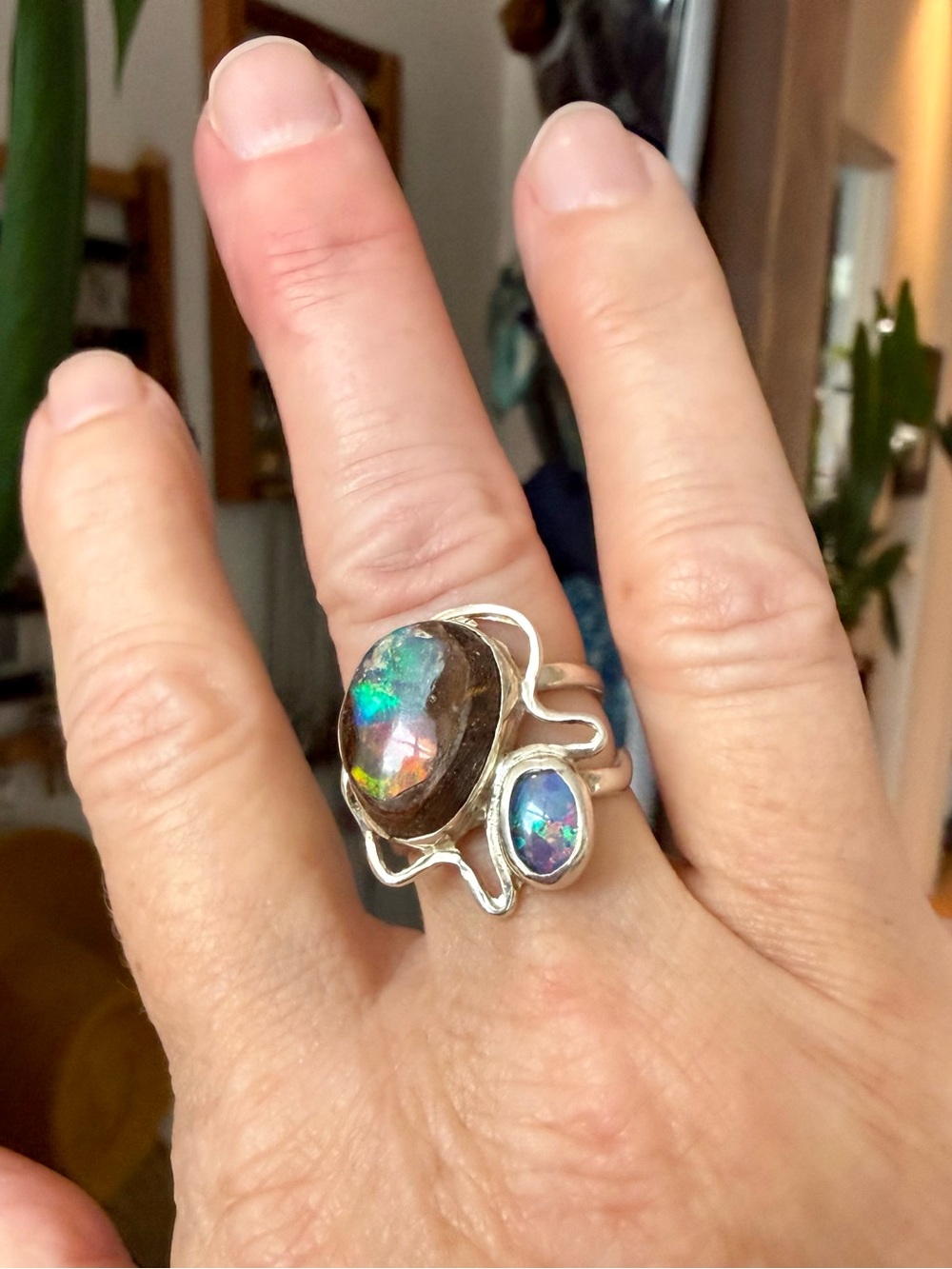 Luminous Mixed Opal and Silver Ring, Size 7 - Picture 3 of 7